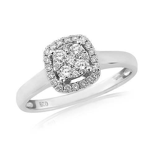 Diamond cushion shaped cluster 18ct white gold ring