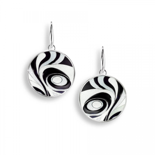 Silver enamelled abstract round earrings