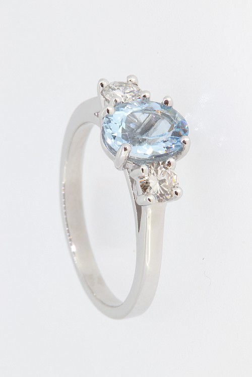 Aquamarine & Diamond Platinum Ring