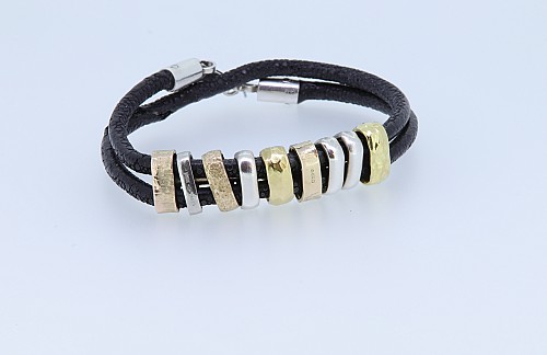 Leather and mixed metal bracelet