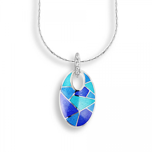 Silver enamelled pendant set with white sapphire