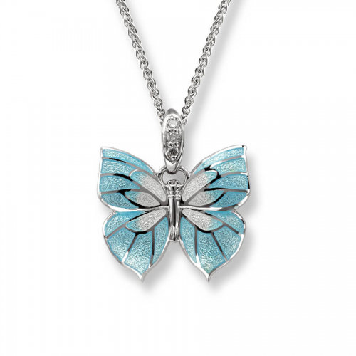 Silver enamelled blue butterfly pendant