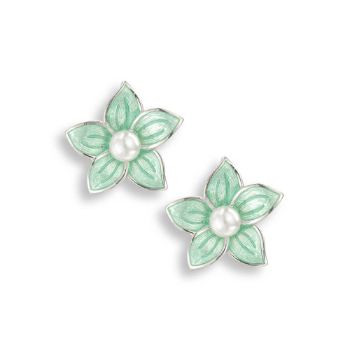 Sterling silver enamelled Stephanotis stud earrings