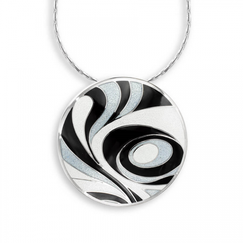 Silver enamelled abstract round pendant