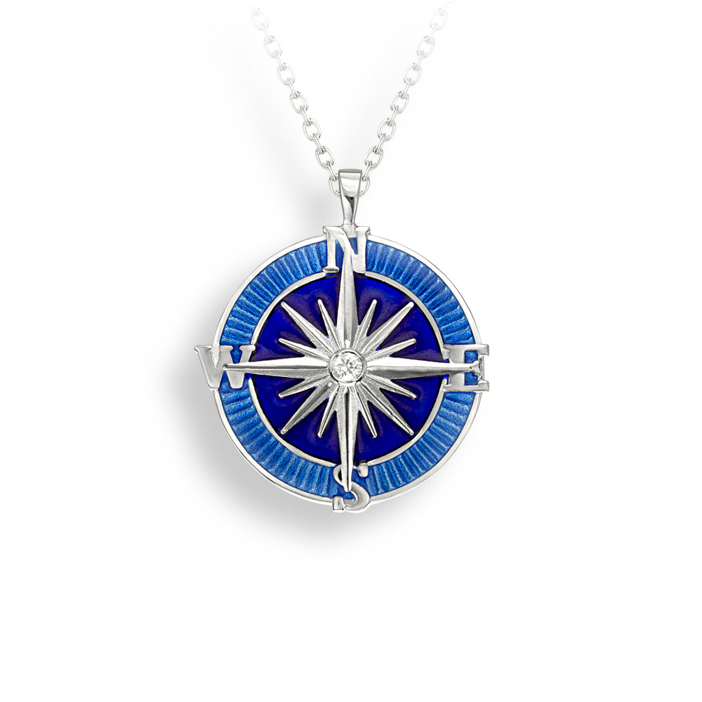 Silver blue enamel compass rose pendant - Clement White