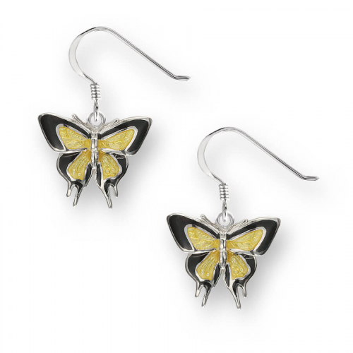 Silver enamelled butterfly wire earrings