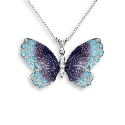 Silver enamel and white sapphire butterfly pendant