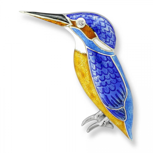 Silver enamelled kingfisher bird brooch/pendant