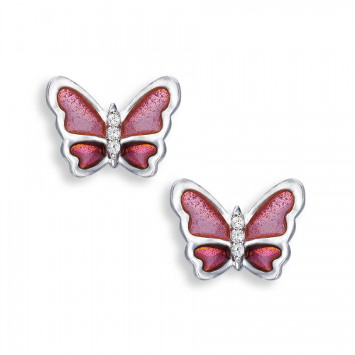 Silver enamelled butterfly stud earrings