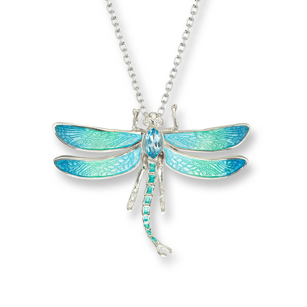 Silver enamelled dragonfly pendant Clement White