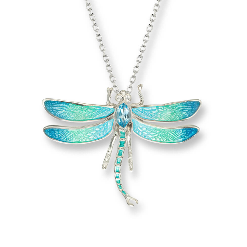 Silver enamelled dragonfly pendant