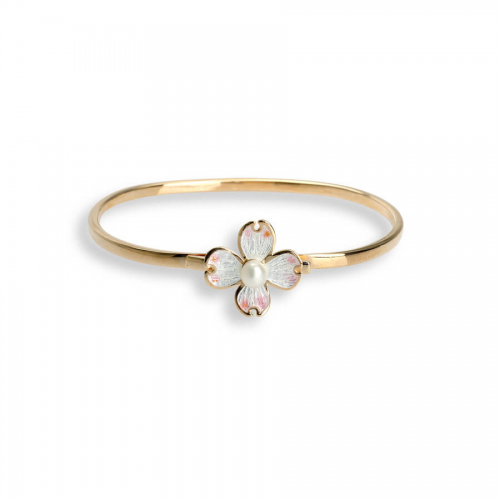 Rose gold plated silver enamelled dogwood bangle