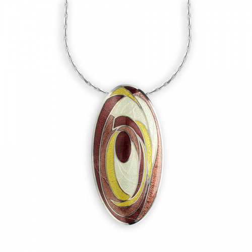 Silver enamelled abstract oval pendant
