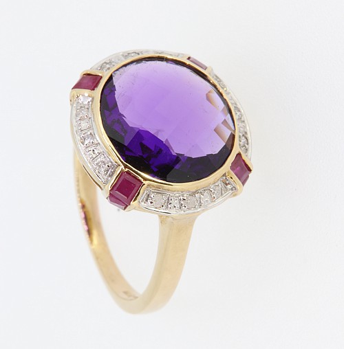 Amethyst & Diamond 9ct gold ring