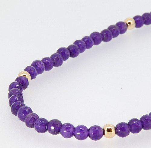 Amethyst & 9ct gold bead necklet