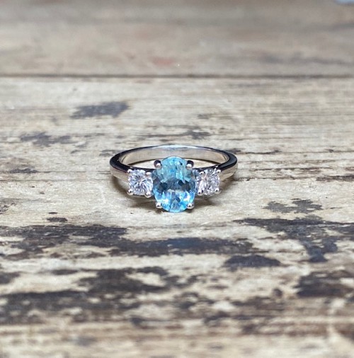 Aquamarine & Diamond Platinum Ring