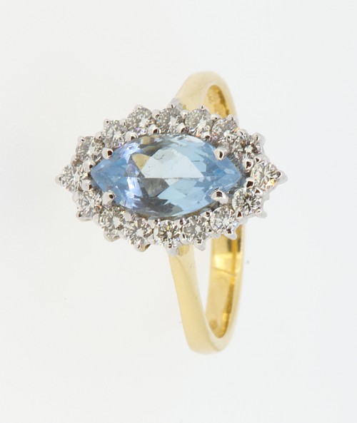 Aquamarine & Diamond Cluster ring