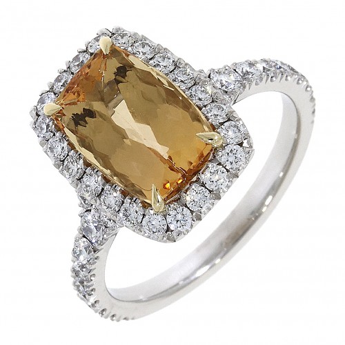 Golden Topaz and diamond cluster ring