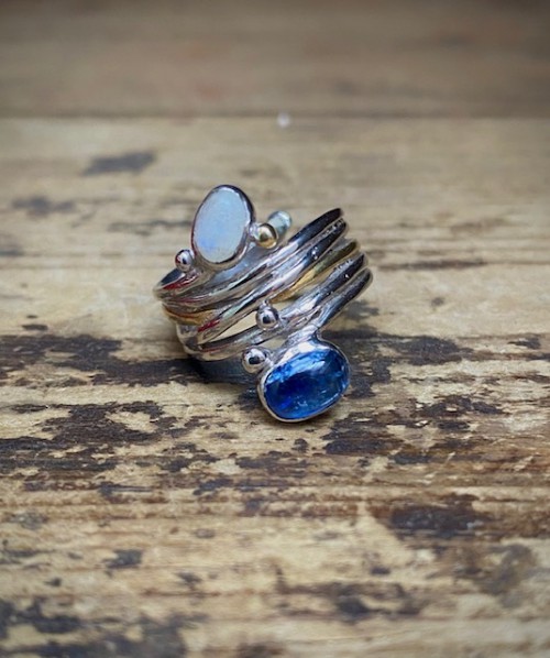 Moonstone & Kyanite silver ring