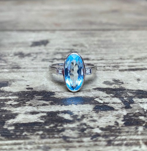 Blue Topaz & Diamond 9ct Ring