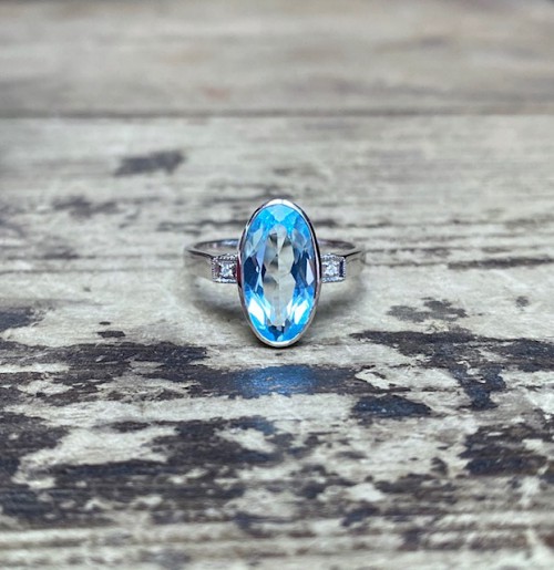 Blue Topaz & Diamond 9ct Ring