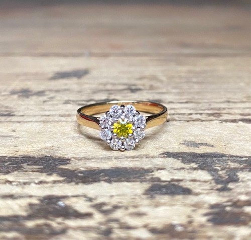 Yellow Diamond Daisy Cluster Ring Clement White